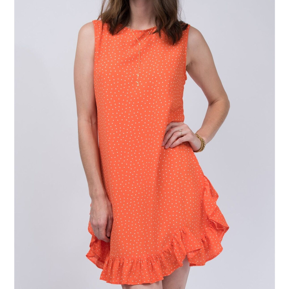 Uncle Frank Size Small Sleeveless Polka Dot Ruffle Hem Mini Dress Orange